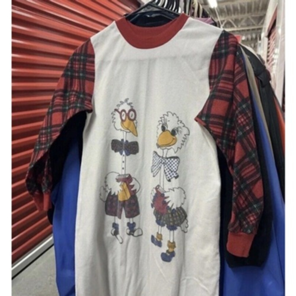 Vintage 80s Fun School Ducks Flannel Sleeved Long Night Gown Size 14